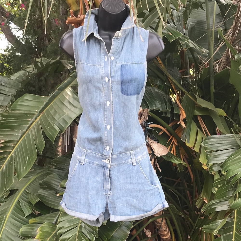 Rag and bone cut out back denim romper